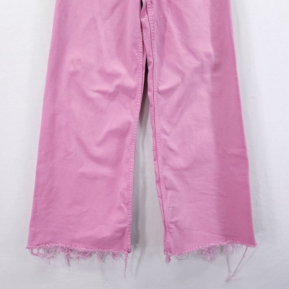 Zara Pink The Marine Flare Stretch Wide Leg Raw Hem High Rise Jean Size 4 - Picture 9 of 16